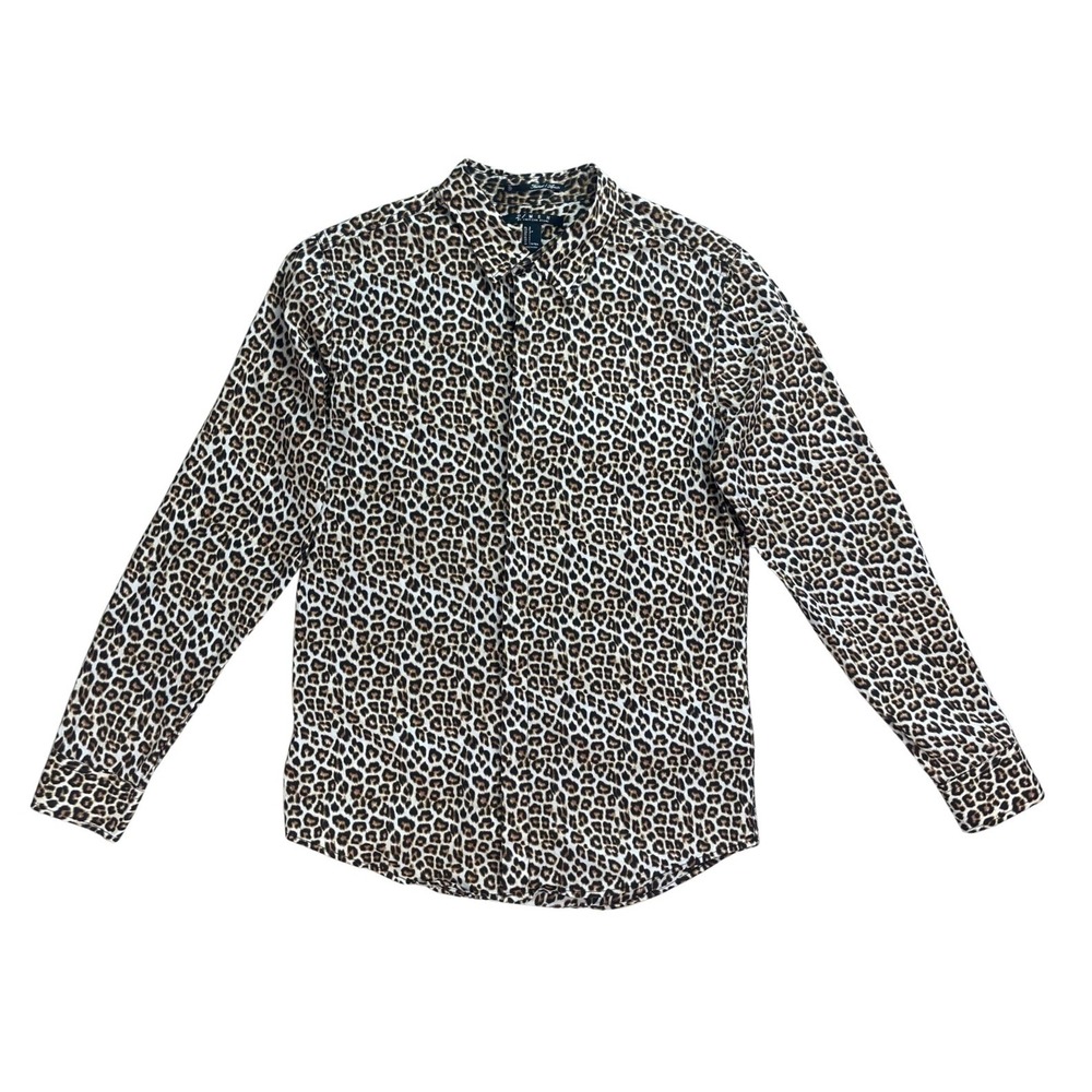 Vtg 21 Men Leopard Button Down Shirt Size S Slim Fit Streetwear Indie Festival